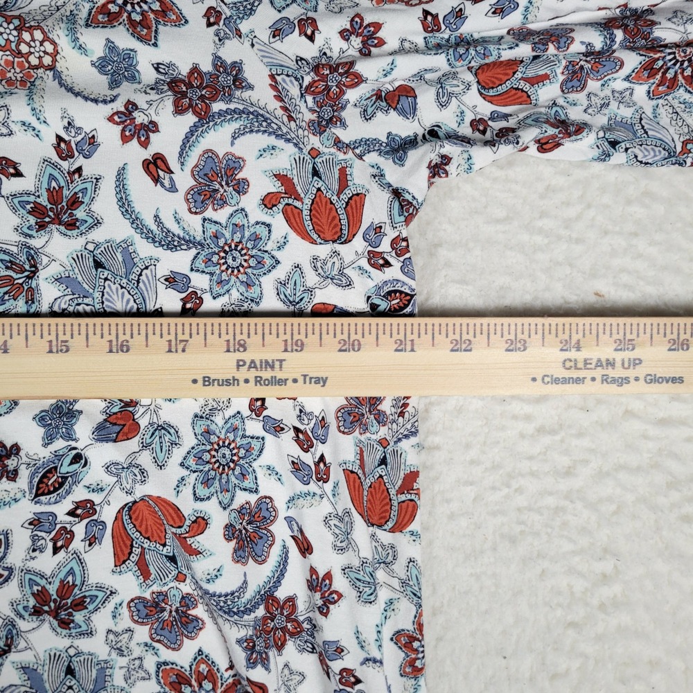 J. Jill Wearever Tunic Top Women L Petite Blue Rust Floral Paisley Split Back - Picture 6 of 11
